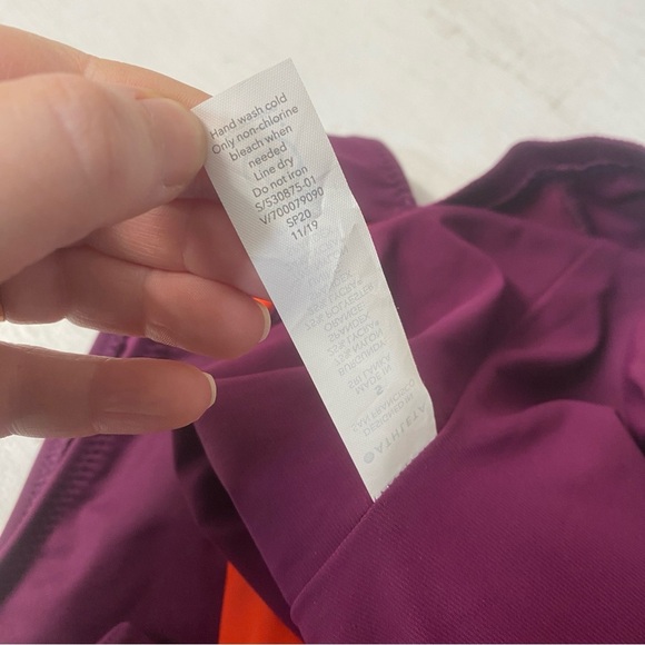 NWT Athleta Purple Orange Asymmetrical Colorblock Halter Swimsuit One-piece Sz S - Picture 7 of 8